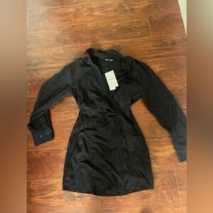 black zara mini linen dress